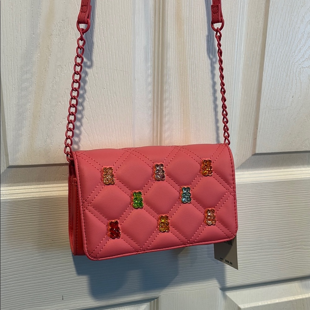 BNWT BETSEY JOHNSON Pink Quilted Crossbody Bag with Colorful Gummy Bears